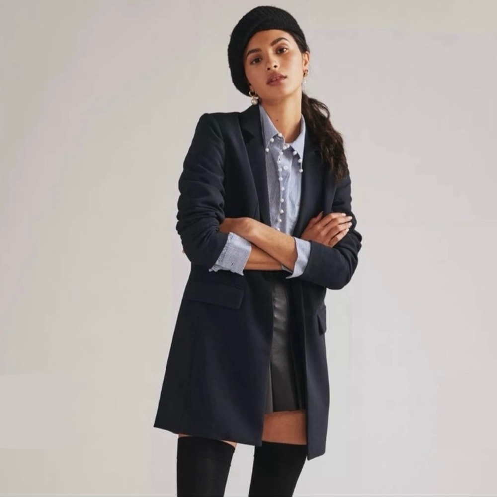 Anthropologie Maeve Navy Slim Straight Longline Blazer Size 4 NWT